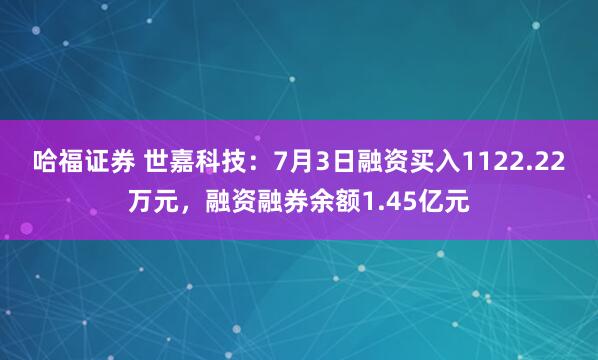 哈福證券 世嘉科技：7月3日融資買入1122.22萬元，融資融券余額1.45億元