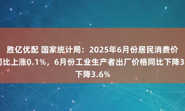 勝億優(yōu)配 國家統(tǒng)計局：2025年6月份居民消費價格同比上漲0.1%，6月份工業(yè)生產(chǎn)者出廠價格同比下降3.6%
